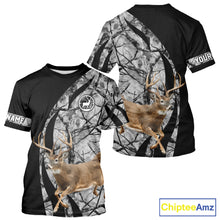 Load image into Gallery viewer, Deer Jumping Hunting 3D Black Gray Camo Custom Name All Over Print Shirt Hunting Shirts NHT206