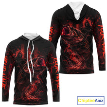 Load image into Gallery viewer, Back view of red hooded fishing shirt made from lightweight polyester with UPF 30+ sun protection.