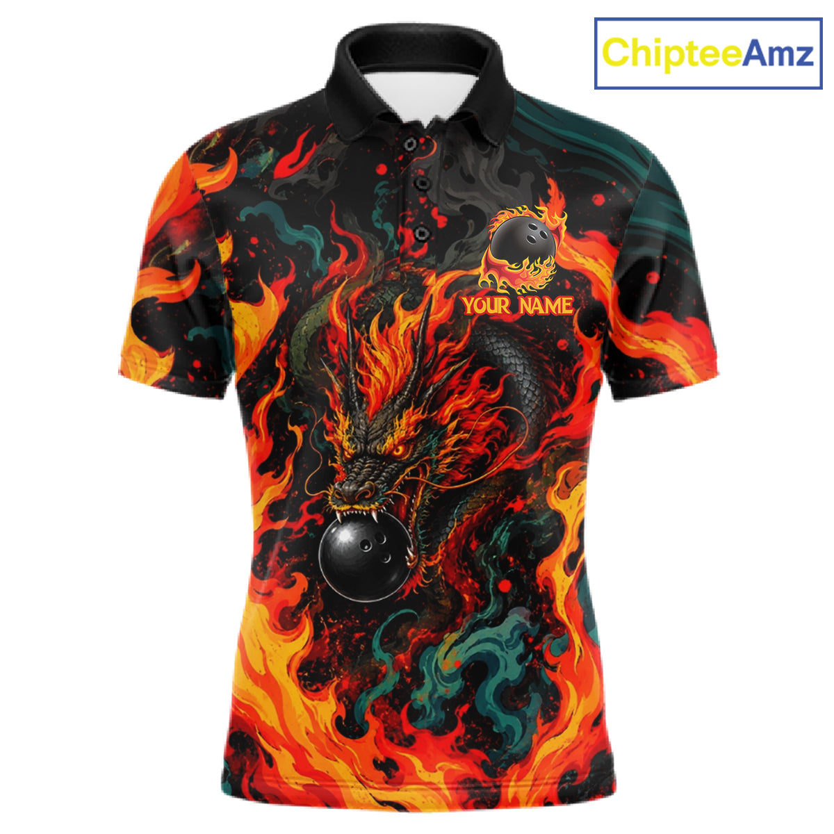 Dragon Bowling Polo Shirt Custom Name Team Fire Dragon Quarter Zip Jersey For Men NHT1348