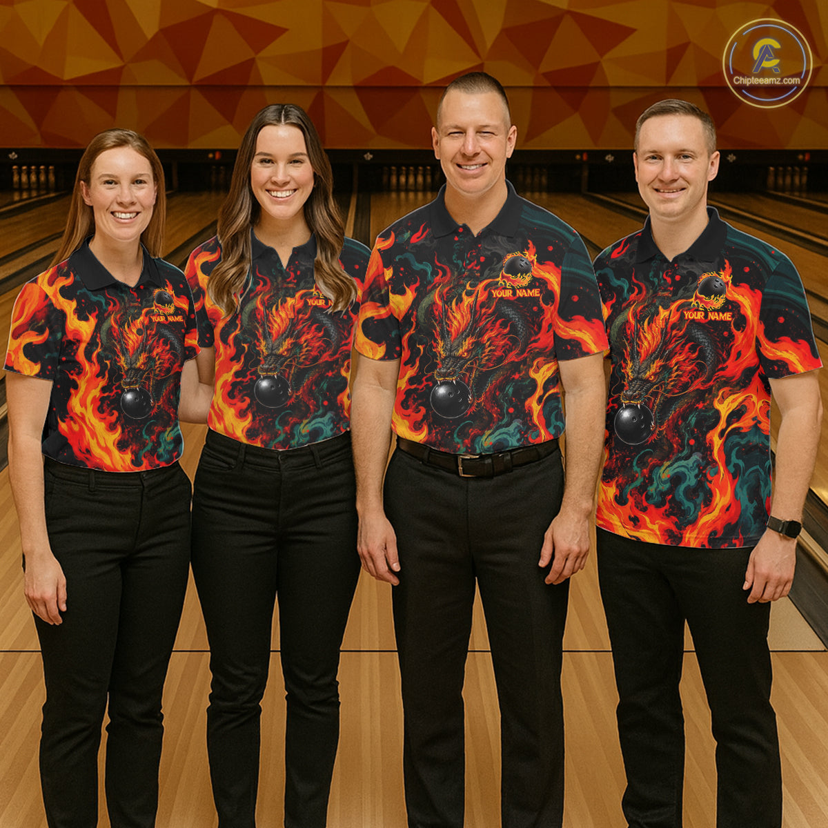 Dragon Bowling Polo Shirt Custom Name Team Fire Dragon Quarter Zip Jersey For Women NHT1348