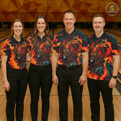 Dragon Bowling Polo Shirt Custom Name Team Fire Dragon Quarter Zip Jersey For Men NHT1348
