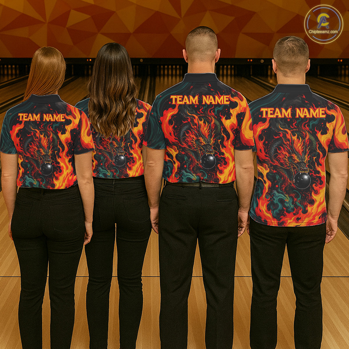 Dragon Bowling Polo Shirt Custom Name Team Fire Dragon Quarter Zip Jersey For Men NHT1348