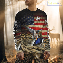Load image into Gallery viewer, Duck Hunting Waterfowl Camo US Flag, Duck Hunting Gifts, Duck Hunting Shirt NHT294