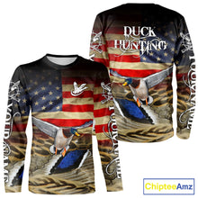Load image into Gallery viewer, Duck Hunting Waterfowl Camo US Flag, Duck Hunting Gifts, Duck Hunting Shirt NHT294