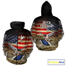 Load image into Gallery viewer, Duck Hunting Waterfowl Camo US Flag, Duck Hunting Gifts, Duck Hunting Shirt NHT294