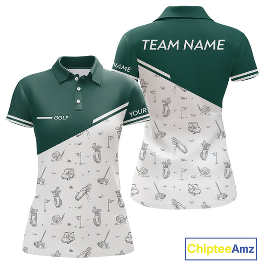 Green White Golf Pattern Womens Golf Tops Custom Ladies Golf Shirts, Green Golf Tops NHT884