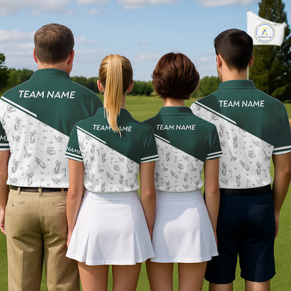 Green White Golf Pattern Womens Golf Tops Custom Ladies Golf Shirts, Green Golf Tops NHT884