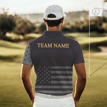 Load image into Gallery viewer, Black &amp; Gold American Flag Mens Golf Polo Shirts, Golf Gifts For Team NHT887