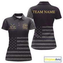 Load image into Gallery viewer, Black &amp; Gold American Flag Womens Golf Polo Shirts, Golf Gifts For Team NHT887