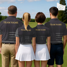 Load image into Gallery viewer, Black &amp; Gold American Flag Mens Golf Polo Shirts, Golf Gifts For Team NHT887