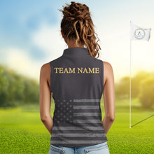 Load image into Gallery viewer, Black &amp; Gold American 250Th Anniversary Sleeveless Womens Golf Polo Shirts, Golf Gifts For Team NHT887