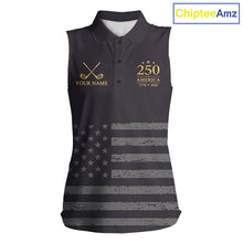 Load image into Gallery viewer, Black &amp; Gold American 250Th Anniversary Sleeveless Womens Golf Polo Shirts, Golf Gifts For Team NHT887