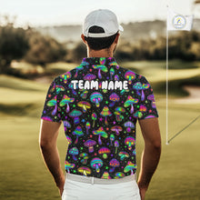 Load image into Gallery viewer, Funny Neon Mushroom Pattern Mens Golf Polo Shirt – Custom Name, Team Name For Golfer NHT889