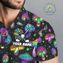 Load image into Gallery viewer, Funny Neon Mushroom Pattern Mens Golf Polo Shirt – Custom Name, Team Name For Golfer NHT889