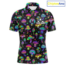 Load image into Gallery viewer, Funny Neon Mushroom Pattern Mens Golf Polo Shirt – Custom Name, Team Name For Golfer NHT889