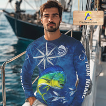 Load image into Gallery viewer, Mahi Mahi Fishing Shirt Long Sleeve Gift For Men – Deep Sea Angler Ocean Compass Design