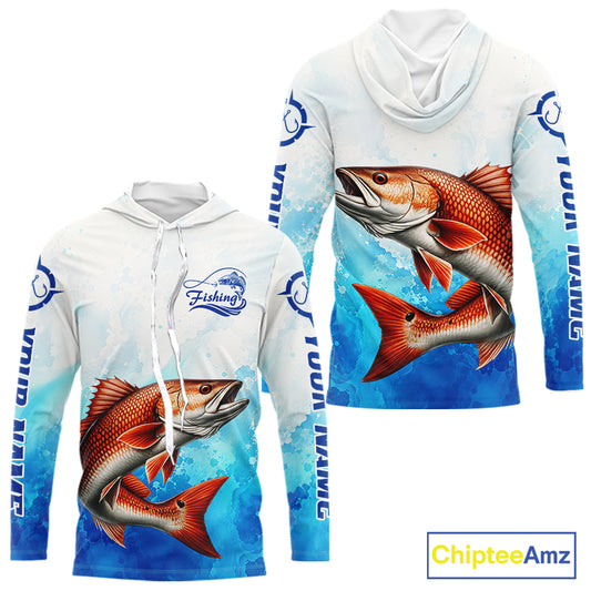 Redfish Fishing Long Sleeve Hooded Gift For Men Deep Sea Saltwater Angler Ocean Adventure