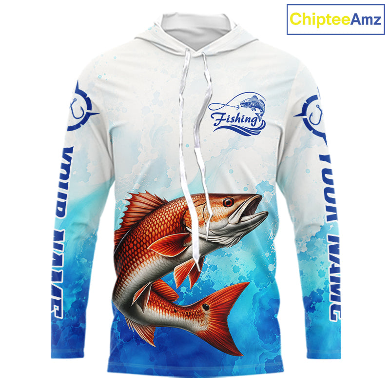 Redfish Fishing Long Sleeve Hooded Gift For Men Deep Sea Saltwater Angler Ocean Adventure