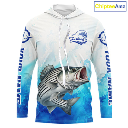 Striped Bass Fishing Long Sleeve Hooded Gift For Men Deep Sea Saltwater Angler Ocean Adventure