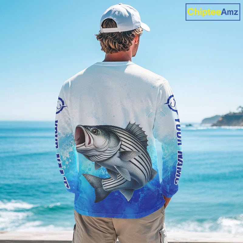 Striped Bass Fishing Long Sleeve Gift For Men Deep Sea Saltwater Angler Ocean Adventure 