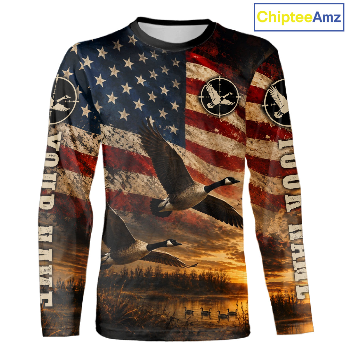 Goose Hunting Shirt American Flag Waterfowl Hunter Sunset Patriotic Hunting Gift NHT1360
