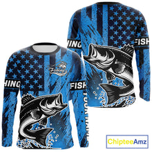 Load image into Gallery viewer, Bass Fishing American Camo Custom Name UV Protection Long Sleeves Shirt, Bass Fishing Jersey NHT530