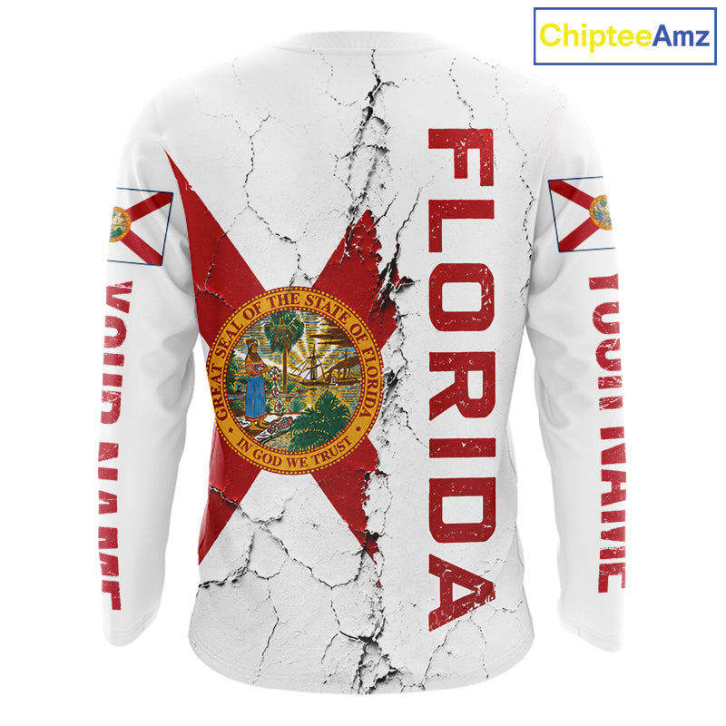 Florida Fishing Shirt Patriotic Florida Flag Long Sleeve UV Protection Fishing Jersey