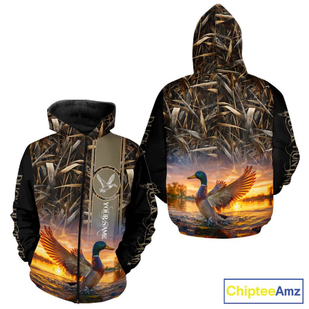 Mallard Duck Hunting Shirt Waterfowl Camo Custom Name Shirts, Personalized Hunting Clothes NHT116