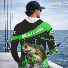 Load image into Gallery viewer, Custom Largemouth Bass Fishing Jerseys, Largemouth Bass Hooded Fishing Shirts Long Sleeve For Men|Green NHT727