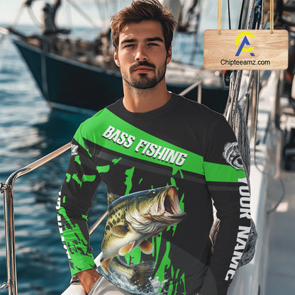 Custom Largemouth Bass Fishing Jerseys, Largemouth Bass Fishing Shirts Long Sleeve For Men|Green NHT727