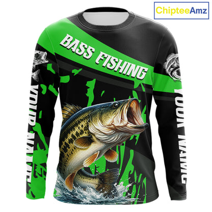 Custom Largemouth Bass Fishing Jerseys, Largemouth Bass Fishing Shirts Long Sleeve For Men|Green NHT727