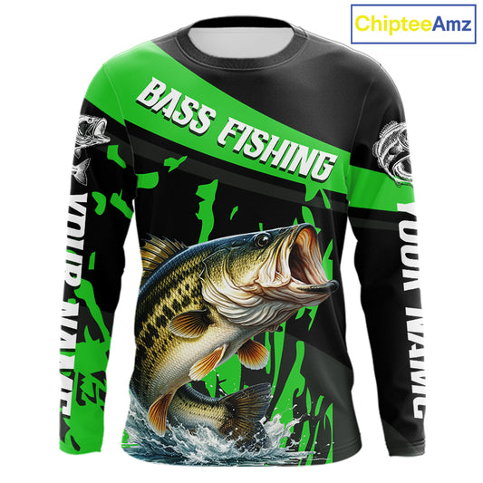Custom Largemouth Bass Fishing Jerseys, Largemouth Bass Fishing Shirts Long Sleeve For Men|Green NHT727
