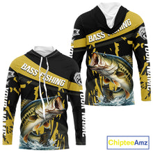 Load image into Gallery viewer, Custom Largemouth Bass Fishing Jerseys, Largemouth Bass Hooded Fishing Shirts Long Sleeve For Men|Yellow NHT728