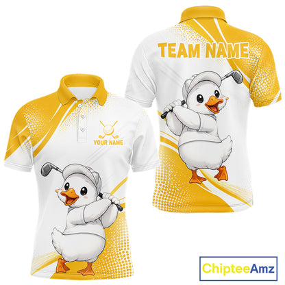 Funny Duck Swing Mens Golf Polo Shirt, Cute Duck Print Shirt, Sporty Animal Golf Gift NHT1220