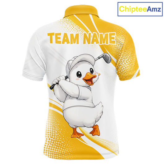 Funny Duck Swing Mens Golf Polo Shirt, Cute Duck Print Shirt, Sporty Animal Golf Gift NHT1220