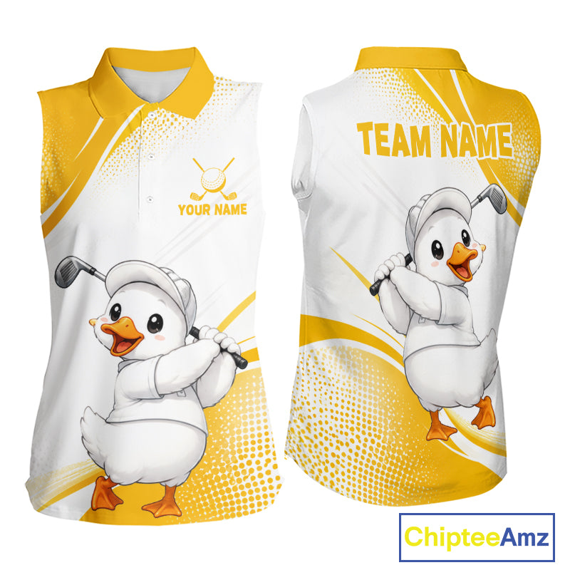 Funny Duck Swing Womens Sleeveless Golf Polo Shirt, Cute Duck Print Shirt, Sporty Animal Golf Gift NHT1220