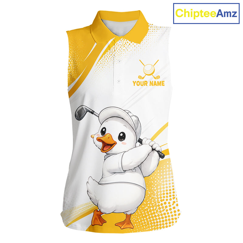 Funny Duck Swing Womens Sleeveless Golf Polo Shirt, Cute Duck Print Shirt, Sporty Animal Golf Gift NHT1220