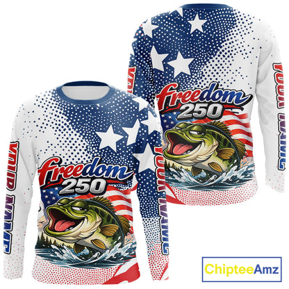 Funny Bass Fishing Shirts Long Sleeve Freedom 250 American Flag, Fishing Gift NHT408