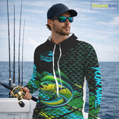 Mahi Mahi Fishing Custom 3D UV Protection Fishing Shirt, Mahi Mahi Long Sleeve Fishing Shirt NHT409