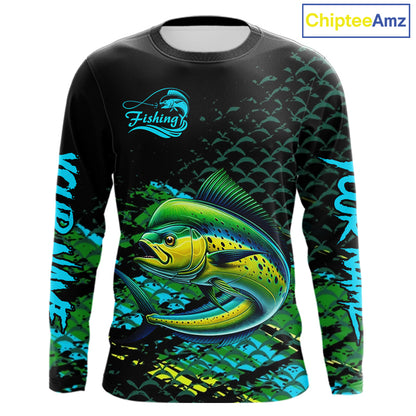 Mahi Mahi Fishing Custom 3D UV Protection Fishing Shirt, Mahi Mahi Long Sleeve Fishing Shirt NHT409