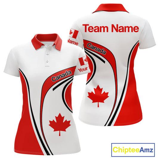 Personalized White And Red Canada Flag Womens Golf Polo Shirt, Patriotic Gifts For Golf Lover NHT735