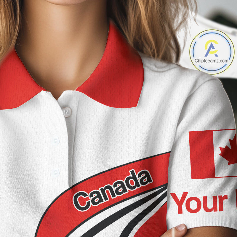 Personalized White And Red Canada Flag Womens Golf Polo Shirt, Patriotic Gifts For Golf Lover  NHT735