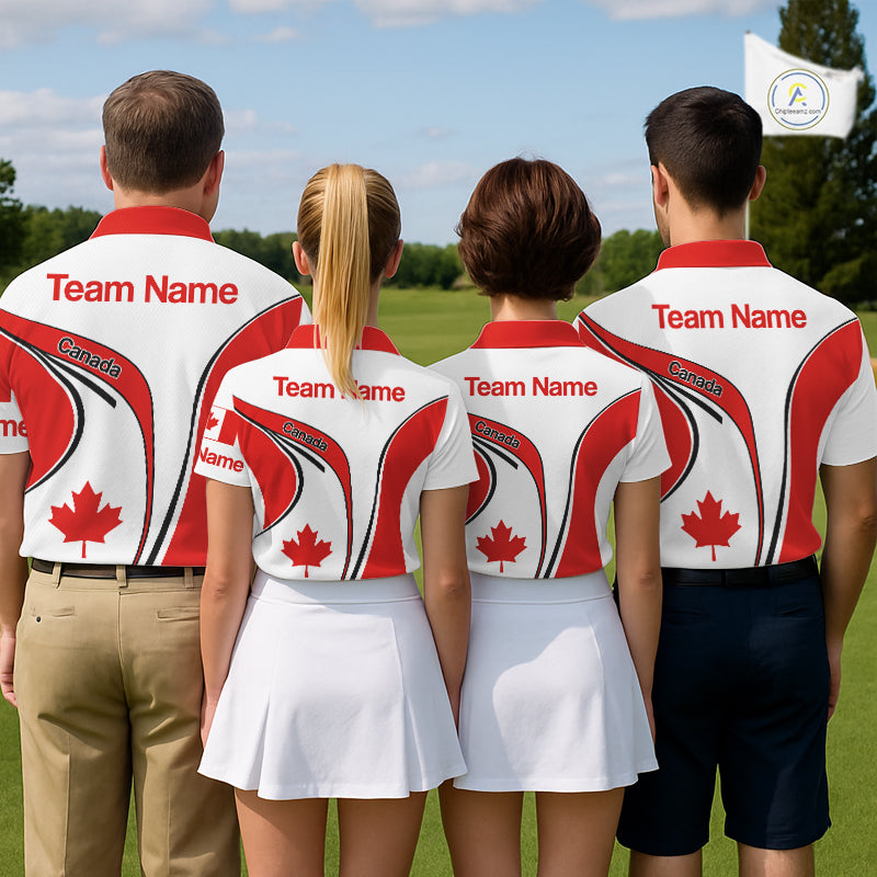Personalized White And Red Canada Flag Womens Golf Polo Shirt, Patriotic Gifts For Golf Lover  NHT735