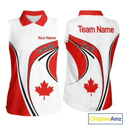 Personalized White And Red Canada Flag Sleeveless Womens  Golf Polo Shirt, Patriotic Gifts For Golf Lover  NHT735