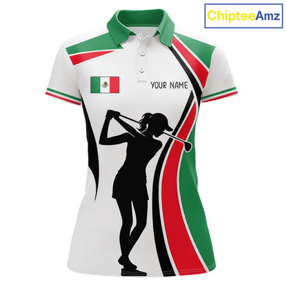 Mexican Flag White Golf Pattern Womens Polo Shirt Patriotic Womens Golf Shirt Mexico Golf Gifts NHT737