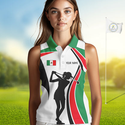 Mexican Flag White Golf Pattern Sleeveless Womens  Polo Shirt Patriotic Womens Golf Shirt Mexico Golf Gifts NHT737
