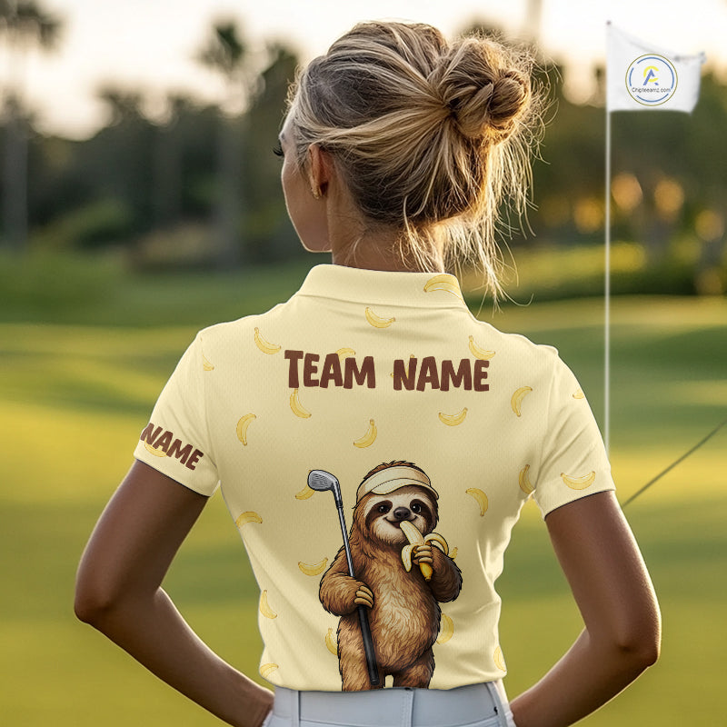 Funny Sloth Banana Womens Golf Polo Shirt Custom Golf Jerseys, Golf Apparel Gift For Golf Lovers NHT907