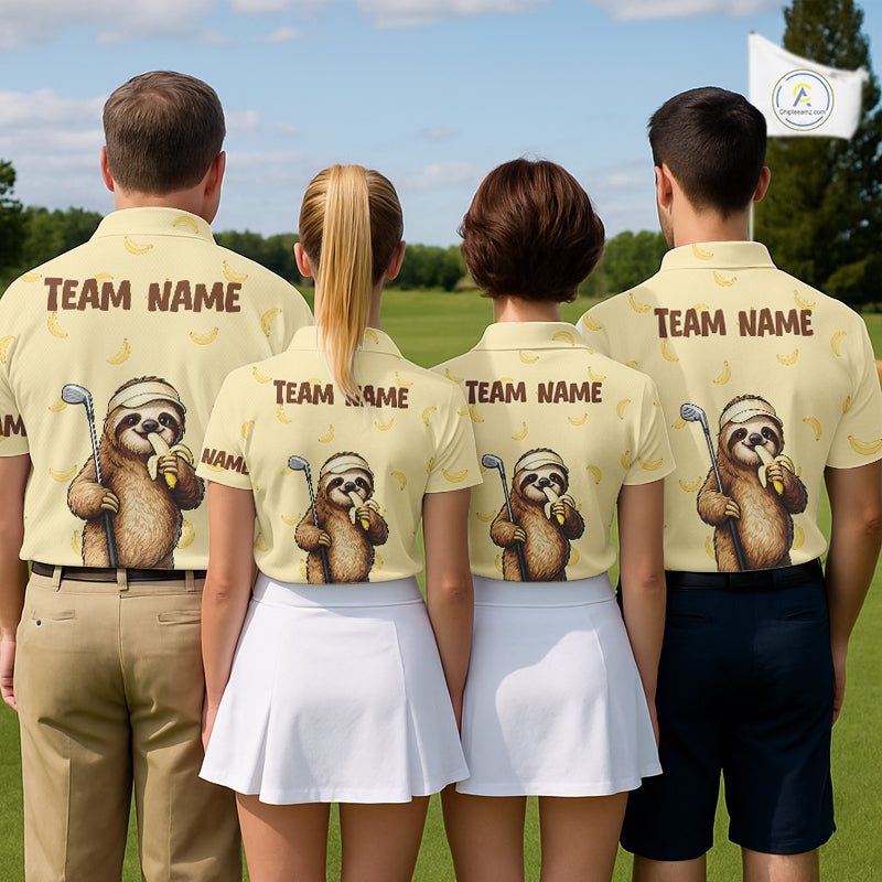 Funny Sloth Banana Mens Golf Polo Shirt Custom Golf Jerseys, Golf Apparel Gift For Golf Lovers NHT907