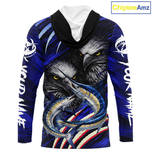 Marlin & Eagle Design Fishing Shirt Long Sleeve Hooded, Marlin Fishing Shirt For Men NHT468