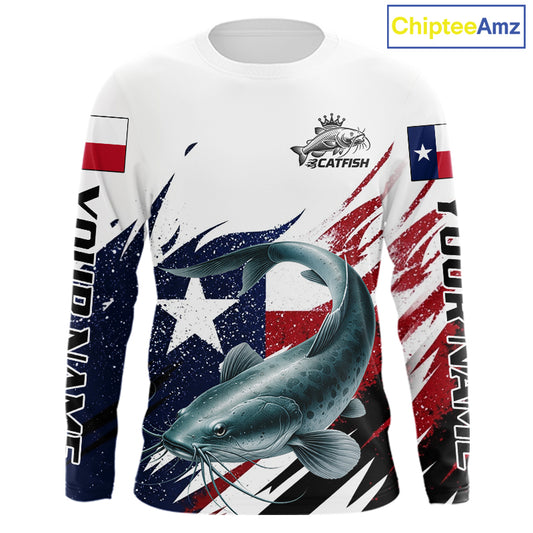 Custom Texas Flag Catfish Fishing Shirts, Texas Catfish Fishing Shirts Long Sleeve For Team NHT912